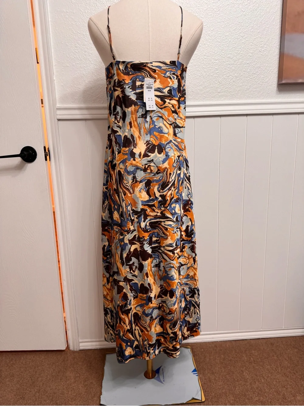 Abercrombie & Fitch Swirl-Print Slip Maxi Dress in Blue and Mustard